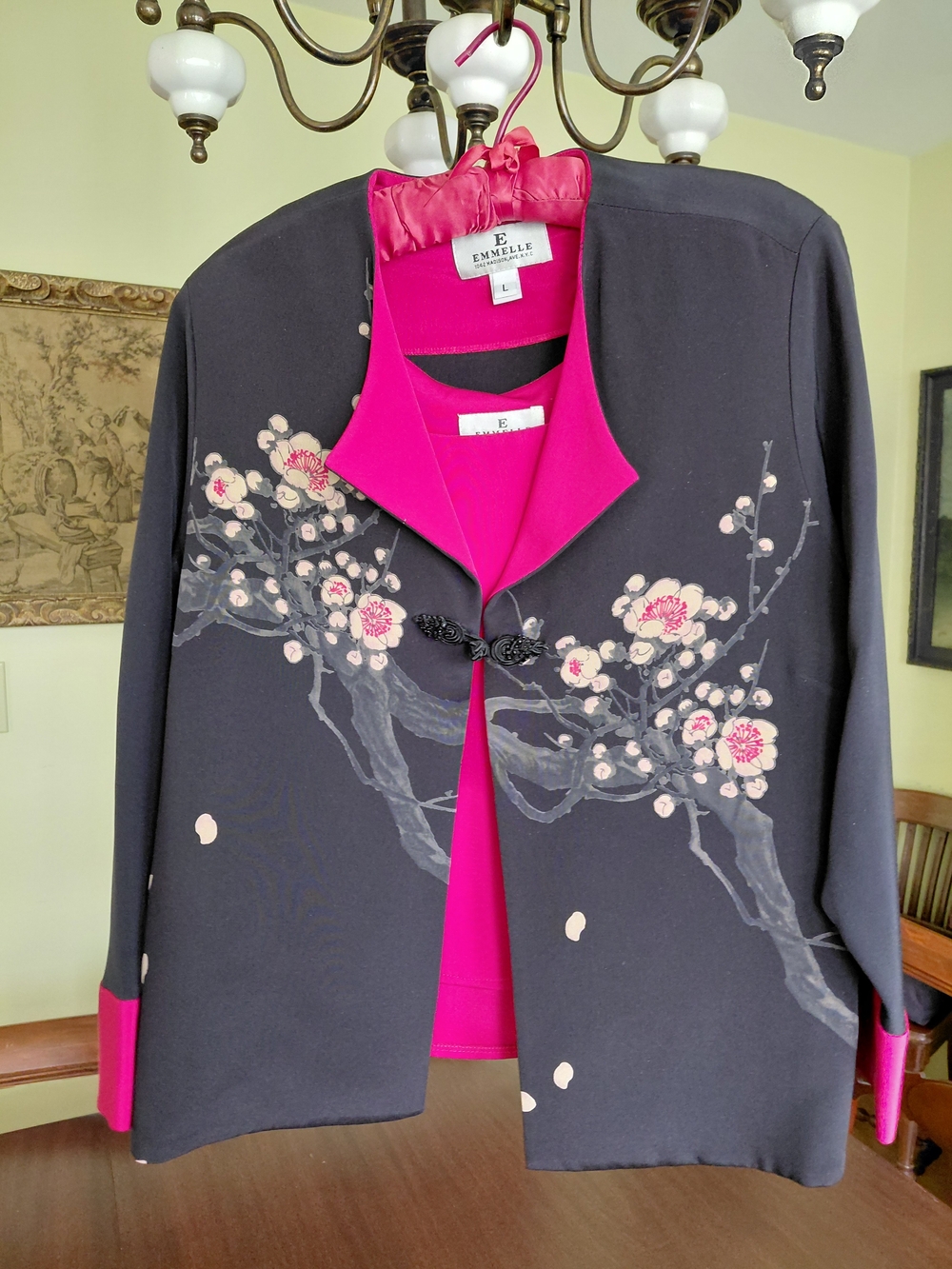 Emmelee for F.C. Black Jacket with Fuchsia Trim and Pink Floral Embroidery